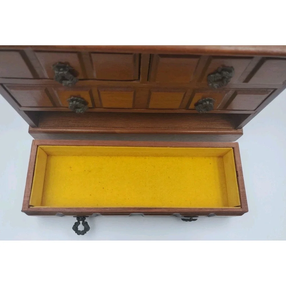 Vintage Wood 4 Drawer Gold Velvet Lined Jewelry Box